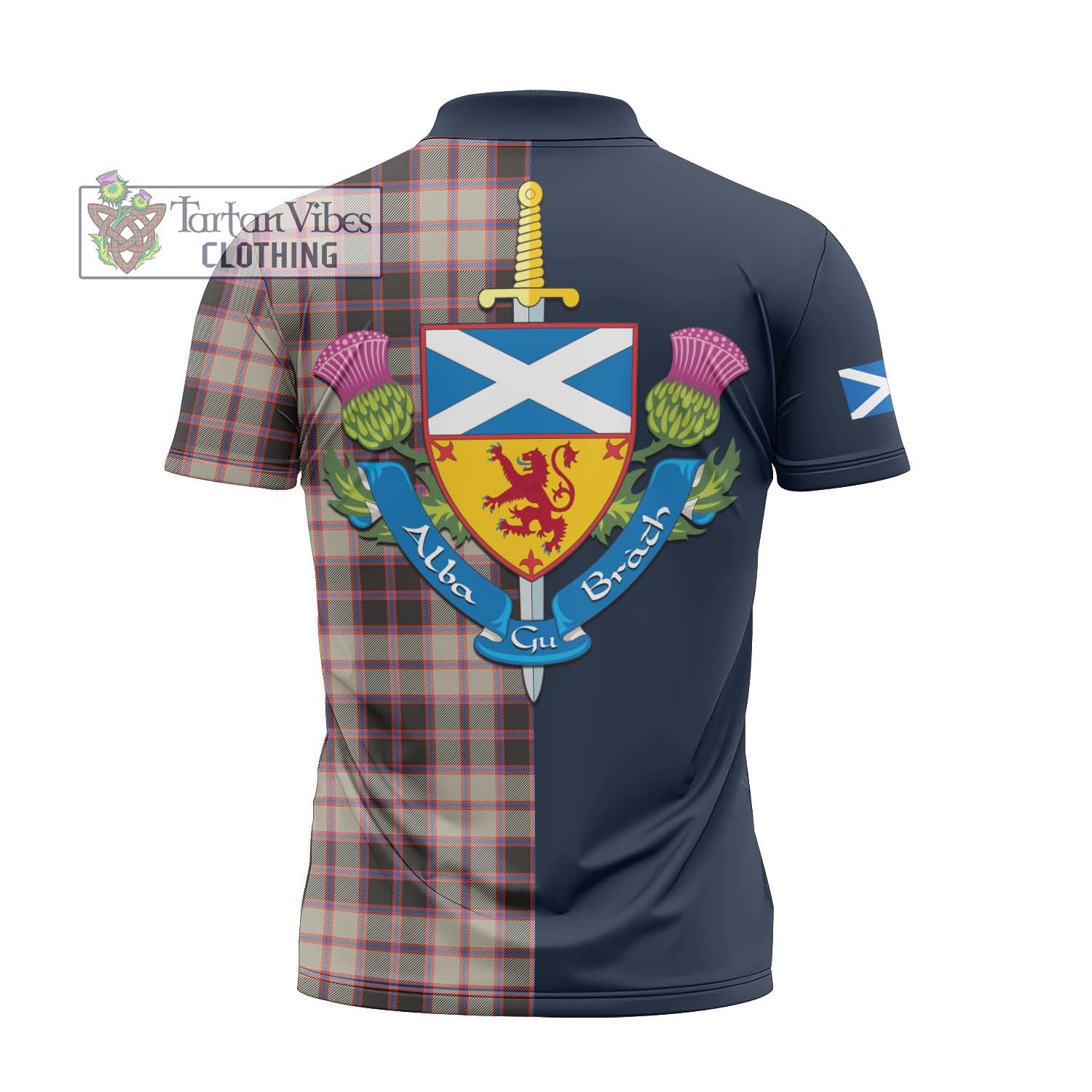 Tartan Vibes Clothing MacPherson Hunting Ancient Tartan Zipper Polo Shirt with Scottish Lion Royal Arm Half Style