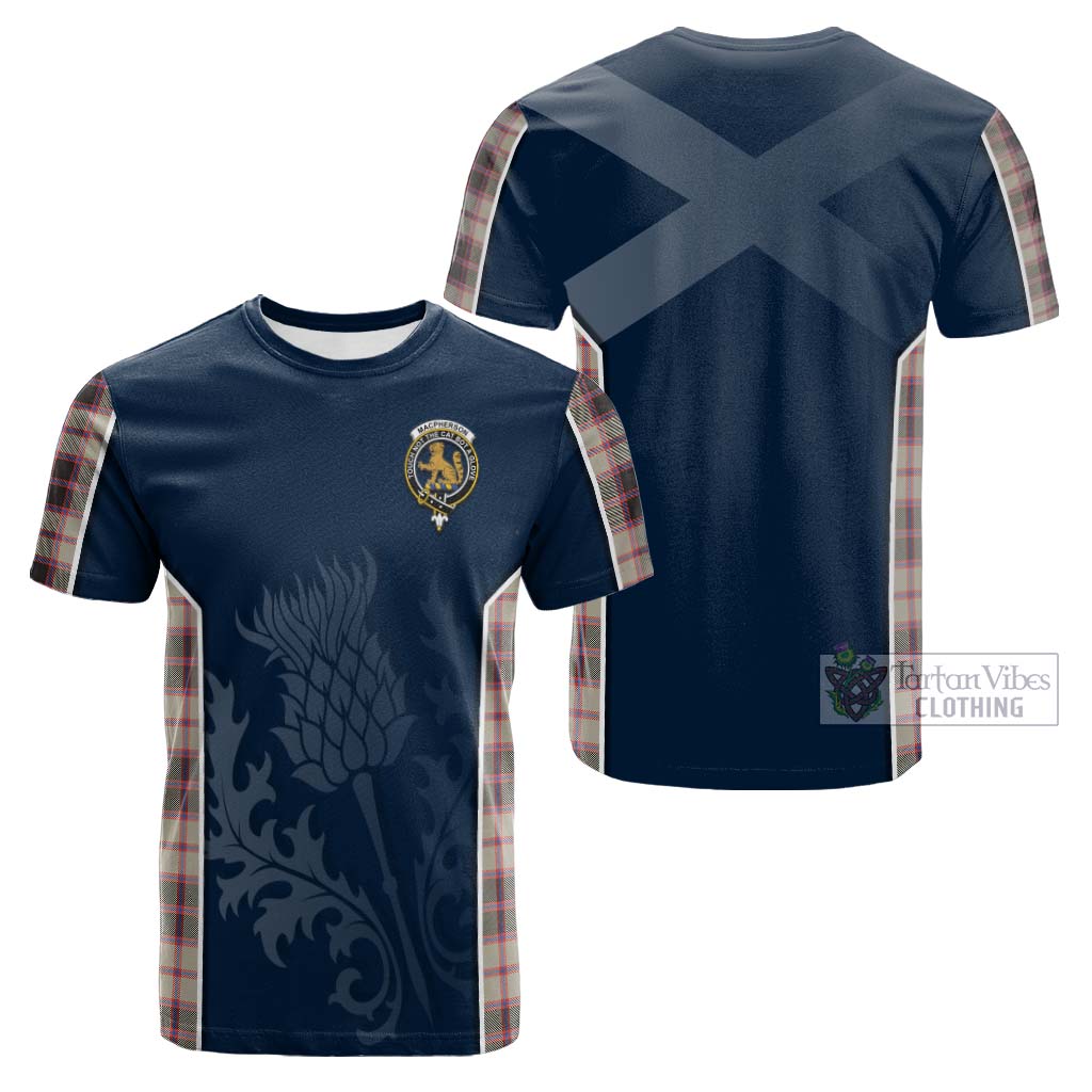 Tartan Vibes Clothing MacPherson Hunting Ancient Tartan Cotton T-shirt with Family Crest and Scottish Thistle Vibes Sport Style