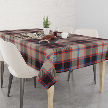 MacPherson Hunting Ancient Tartan Tablecloth with Clan Crest and the Golden Sword of Courageous Legacy