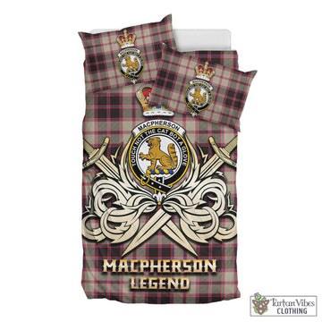 MacPherson Hunting Ancient Tartan Bedding Set with Clan Crest and the Golden Sword of Courageous Legacy