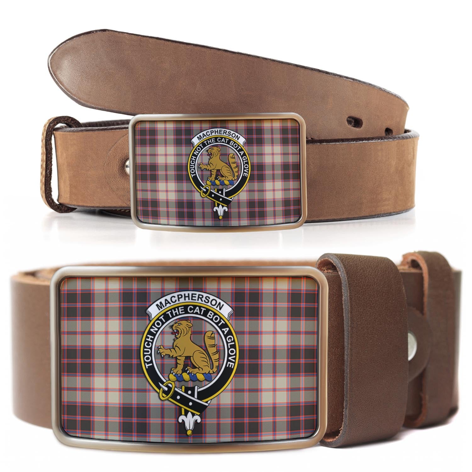 MacPherson Hunting Ancient Tartan Belt Buckles with Family Crest - Tartanvibesclothing