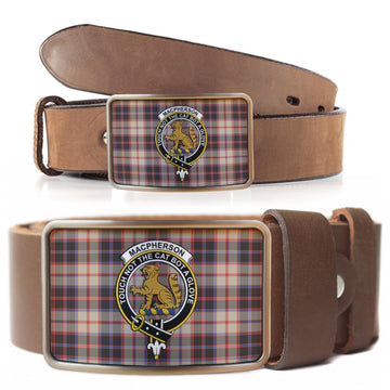 MacPherson Hunting Ancient Tartan Belt Buckles with Family Crest