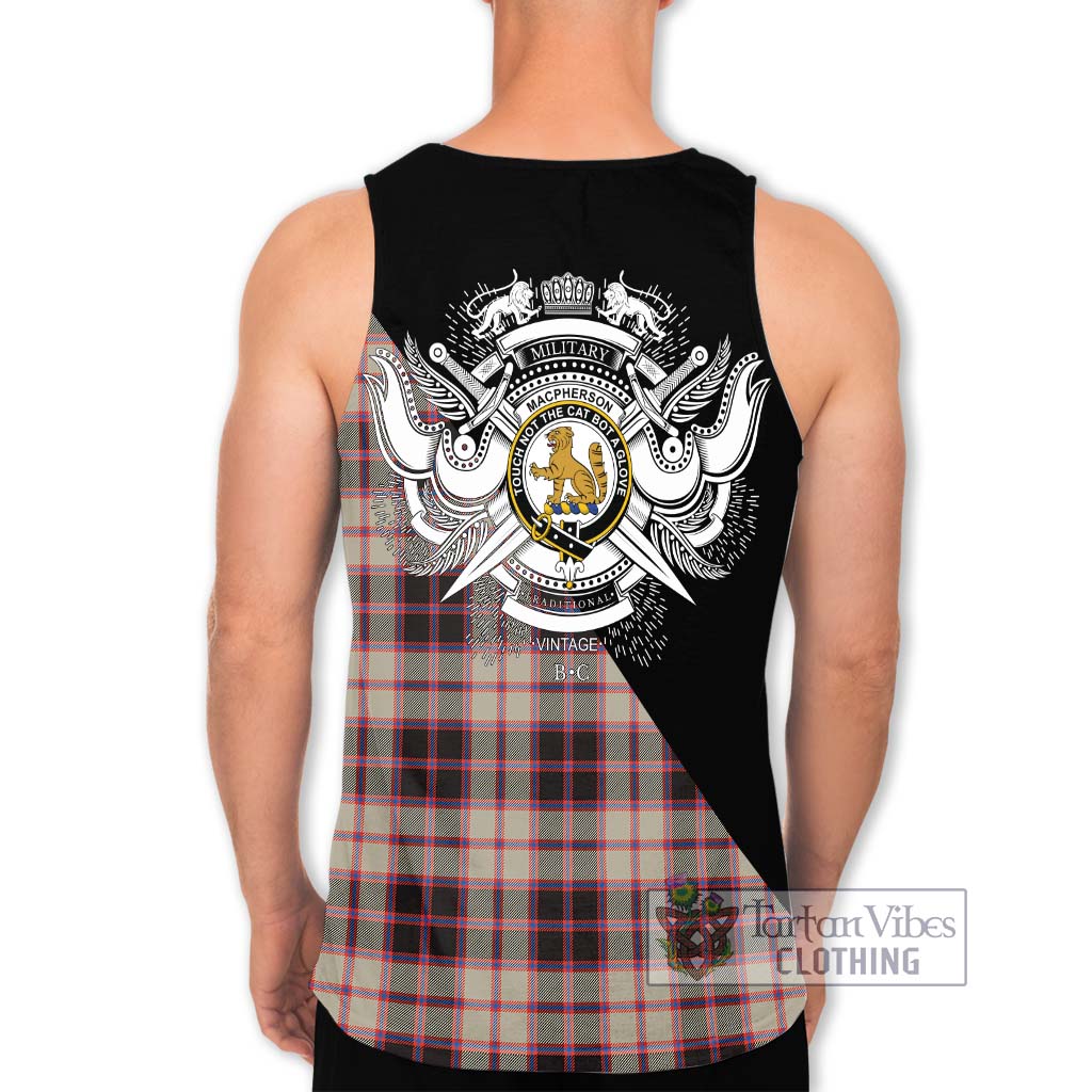 Tartan Vibes Clothing MacPherson Hunting Ancient Tartan Men's Tank Top with Family Crest and Military Logo Style