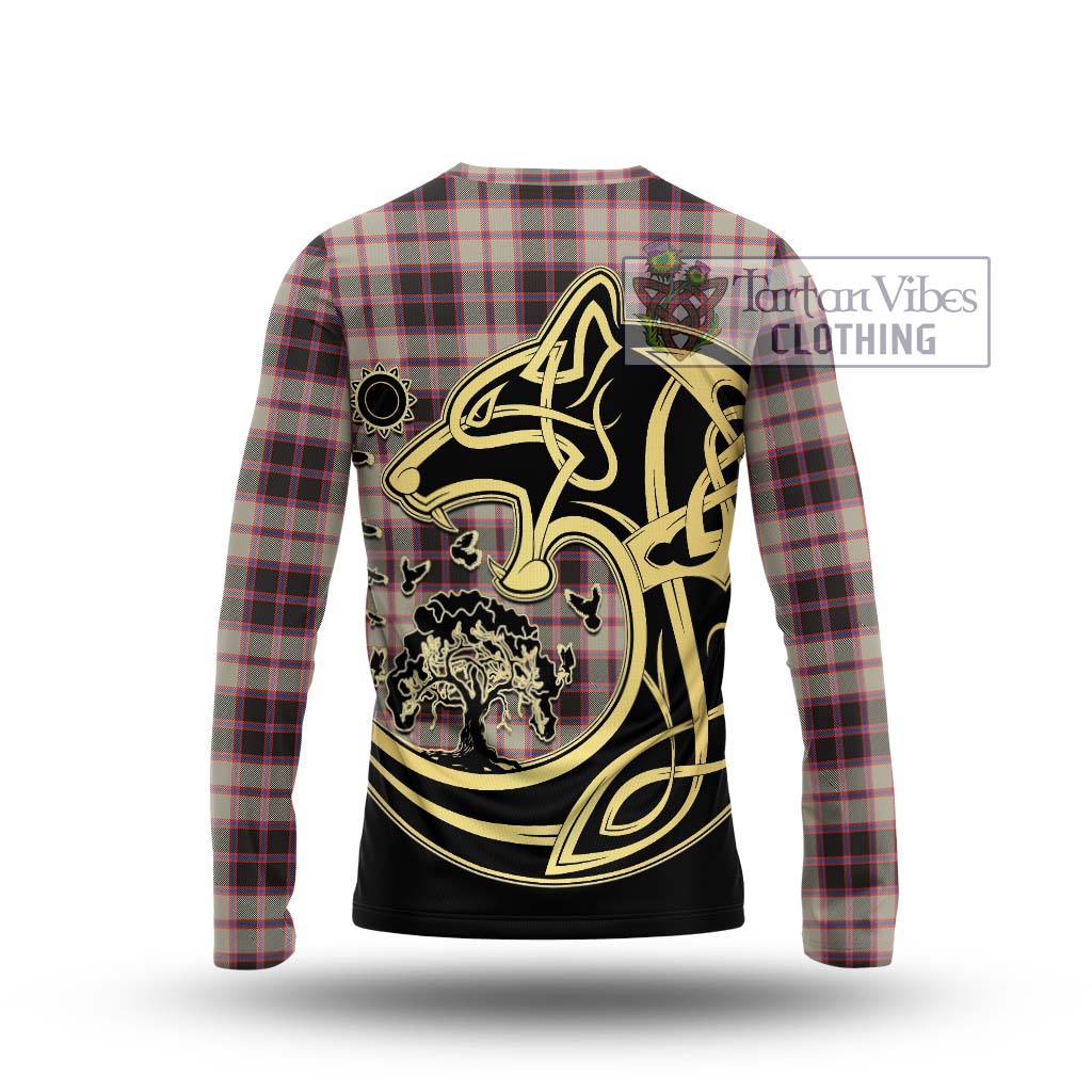 Tartan Vibes Clothing MacPherson Hunting Ancient Tartan Long Sleeve T-Shirt with Family Crest Celtic Wolf Style