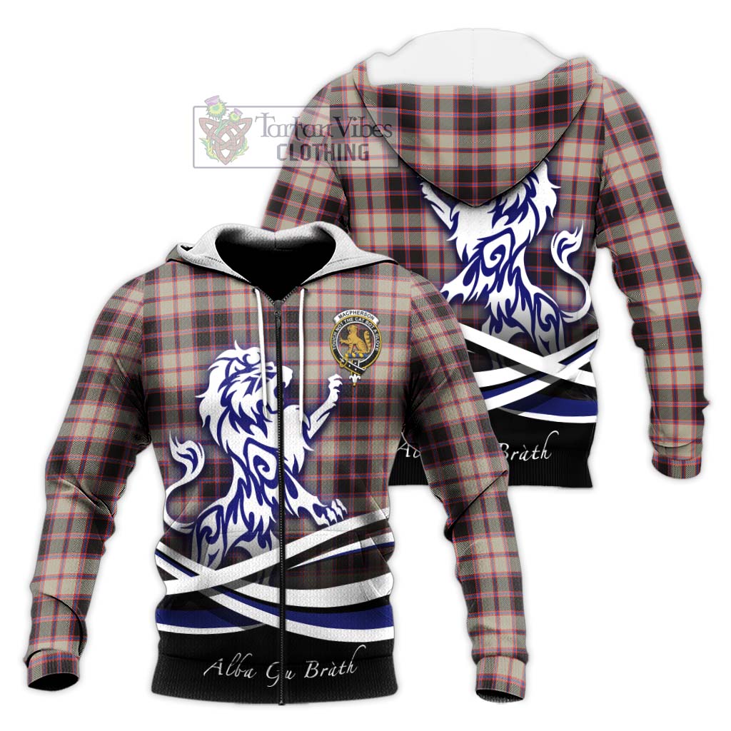 Tartan Vibes Clothing MacPherson Hunting Ancient Tartan Knitted Hoodie with Alba Gu Brath Regal Lion Emblem