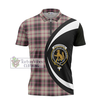 MacPherson Hunting Ancient Tartan Zipper Polo Shirt with Family Crest Circle Style
