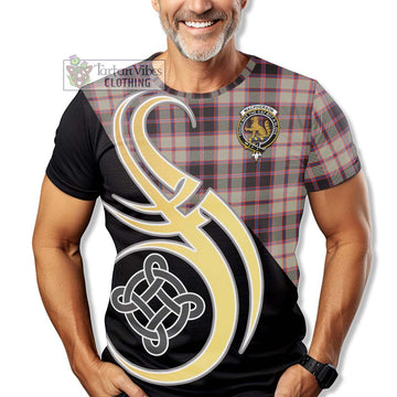 MacPherson Hunting Ancient Tartan T-Shirt with Family Crest and Celtic Symbol Style