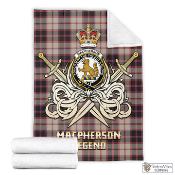 MacPherson Hunting Ancient Tartan Blanket with Clan Crest and the Golden Sword of Courageous Legacy