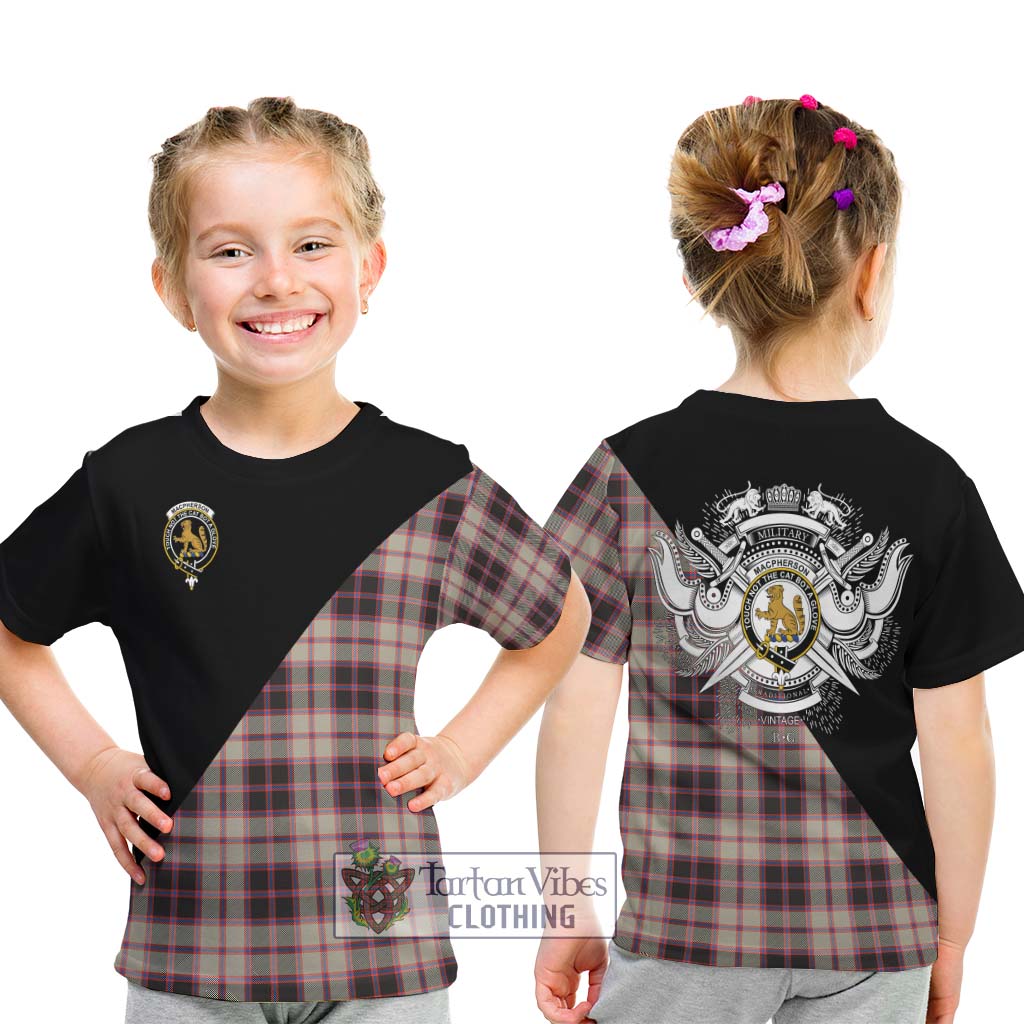 Tartan Vibes Clothing MacPherson Hunting Ancient Tartan Kid T-Shirt with Family Crest and Military Logo Style