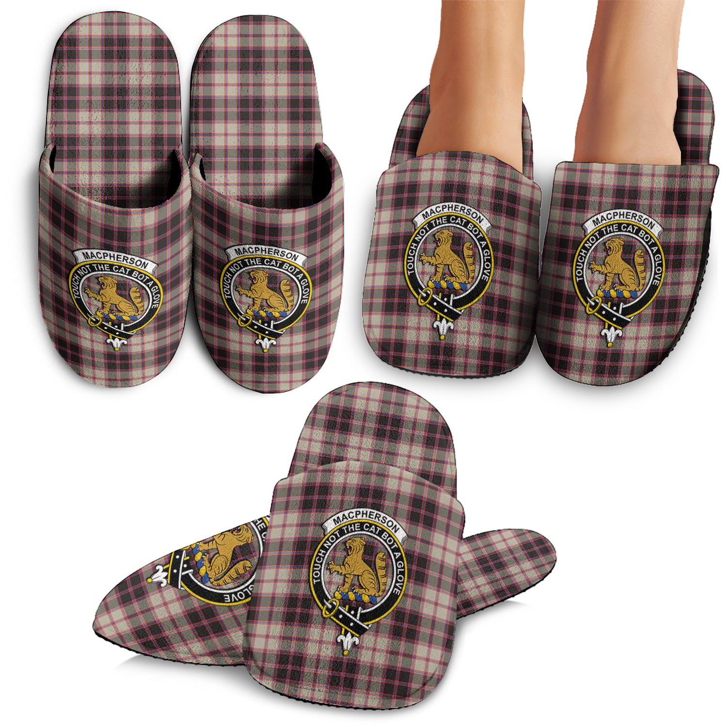 MacPherson Hunting Ancient Tartan Home Slippers with Family Crest - Tartanvibesclothing