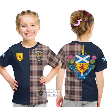 MacPherson Hunting Ancient Tartan Kid T-Shirt with Scottish Lion Royal Arm Half Style