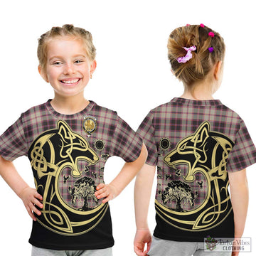 MacPherson Hunting Ancient Tartan Kid T-Shirt with Family Crest Celtic Wolf Style