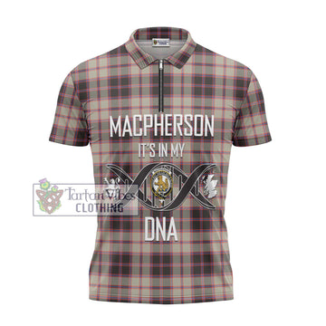 MacPherson Hunting Ancient Tartan Zipper Polo Shirt with Family Crest DNA In Me Style