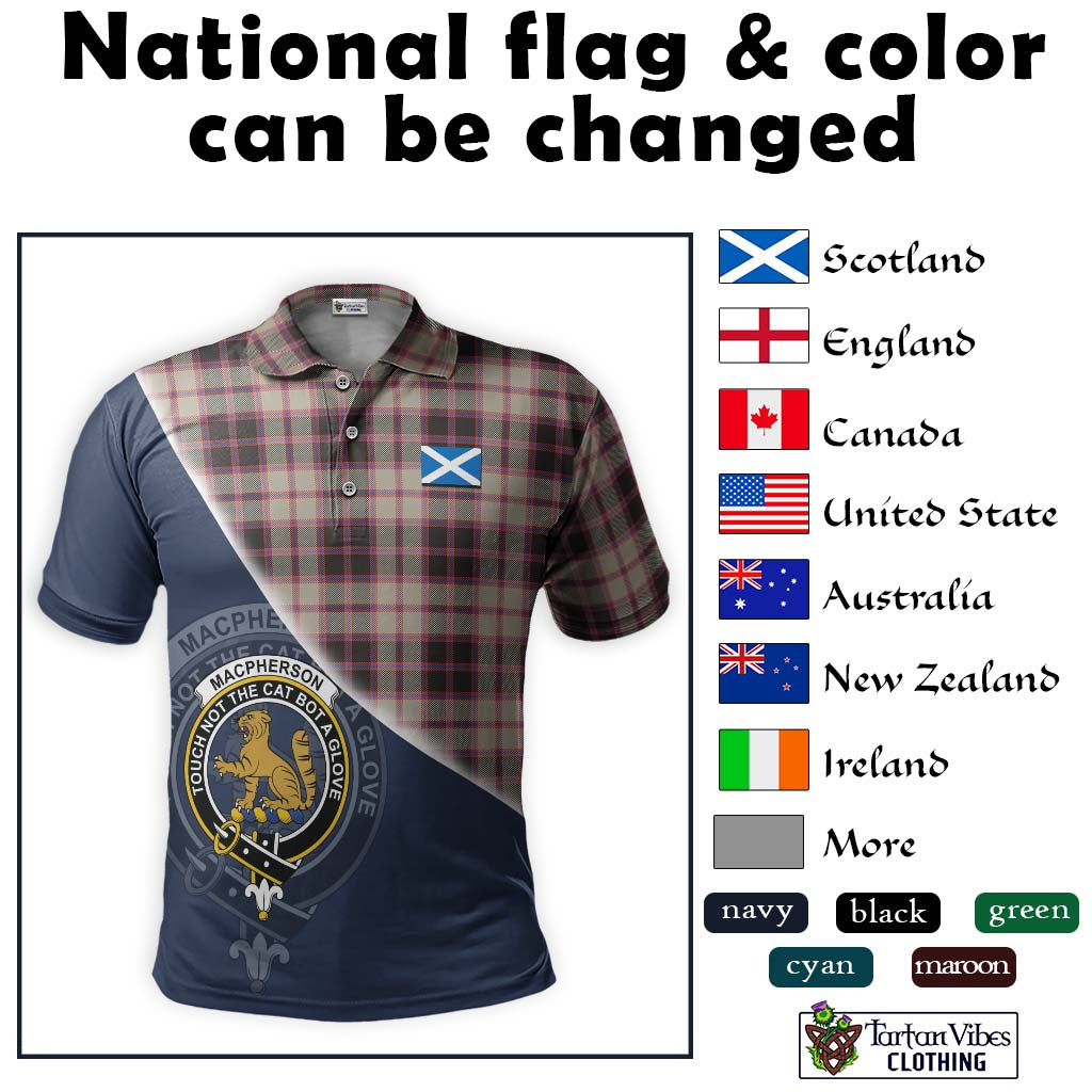 Tartan Vibes Clothing MacPherson Hunting Ancient Tartan Polo Shirt with Personalised National Flag and Family Crest Half Style