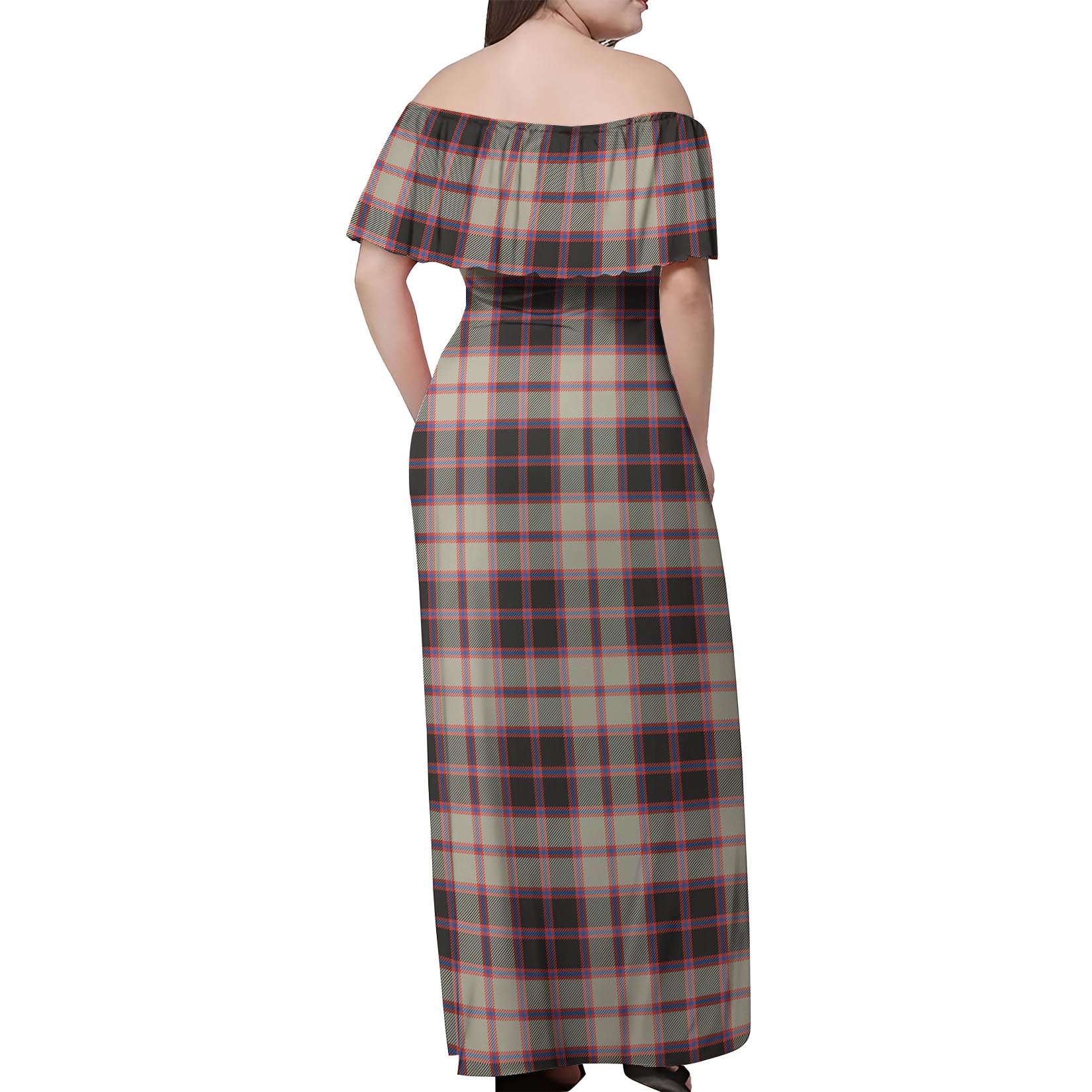 MacPherson Hunting Ancient Tartan Off Shoulder Long Dress - Tartanvibesclothing