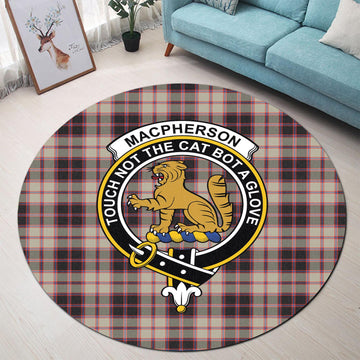 MacPherson Hunting Ancient Tartan Round Rug with Family Crest