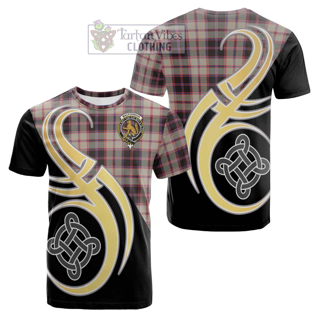 Tartan Vibes Clothing MacPherson Hunting Ancient Tartan Cotton T-shirt with Family Crest and Celtic Symbol Style