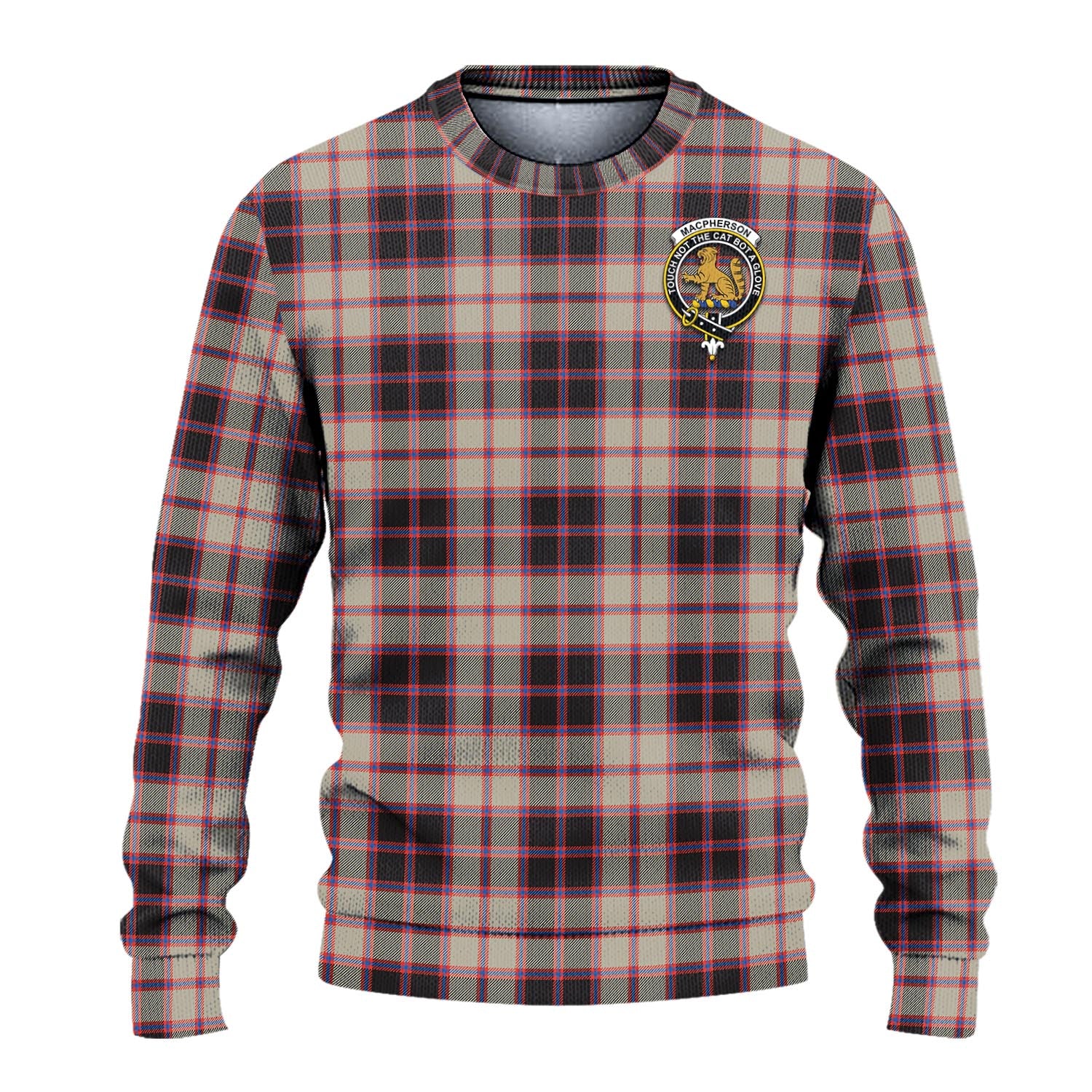 MacPherson Hunting Ancient Tartan Knitted Sweater with Family Crest - Tartanvibesclothing