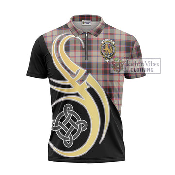 MacPherson Hunting Ancient Tartan Zipper Polo Shirt with Family Crest and Celtic Symbol Style