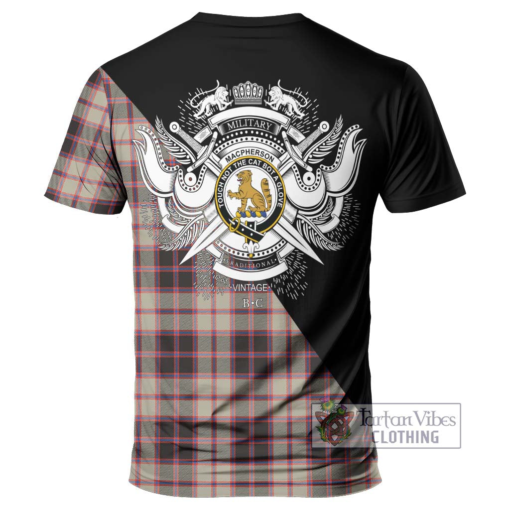 Tartan Vibes Clothing MacPherson Hunting Ancient Tartan T-Shirt with Family Crest and Military Logo Style