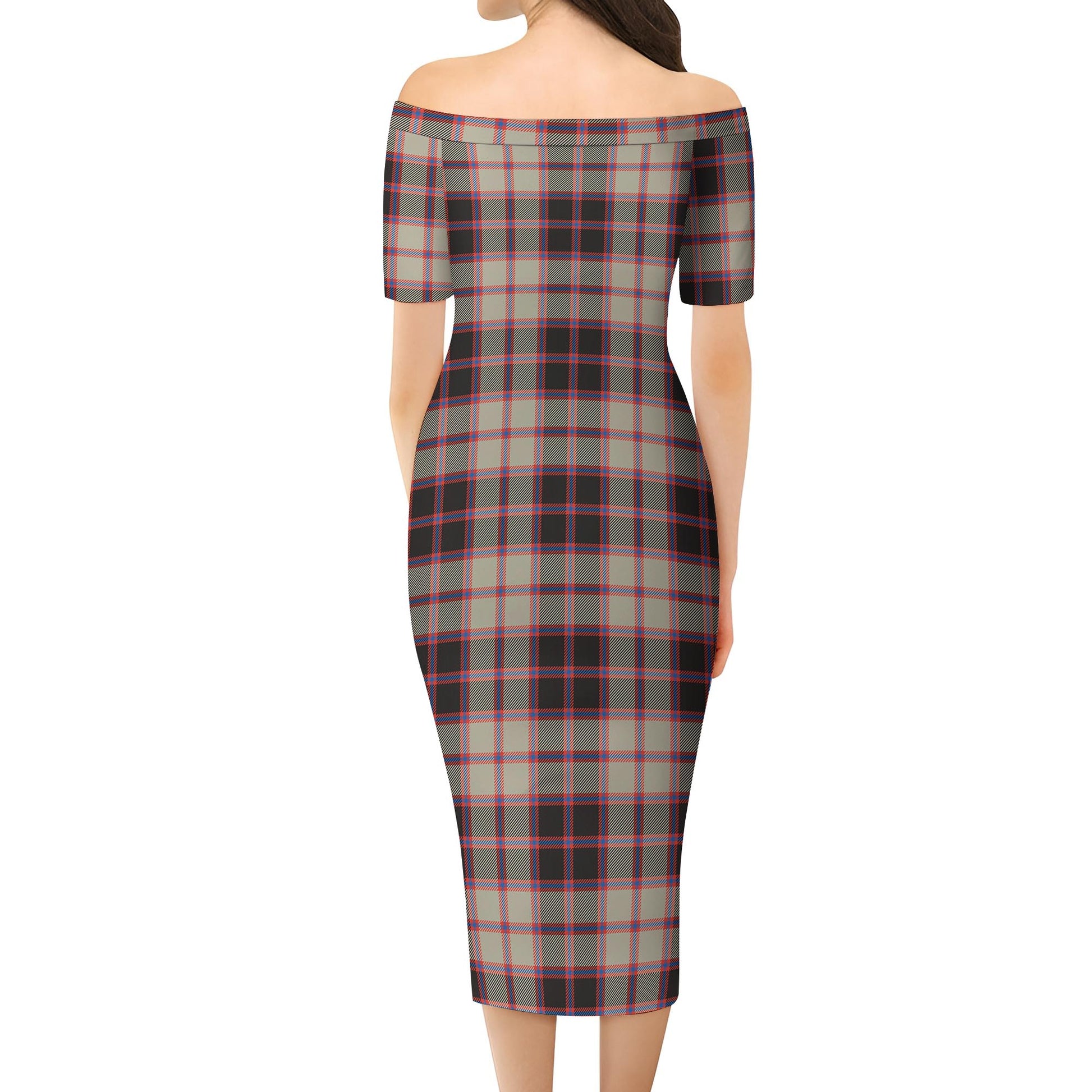 MacPherson Hunting Ancient Tartan Off Shoulder Lady Dress - Tartanvibesclothing