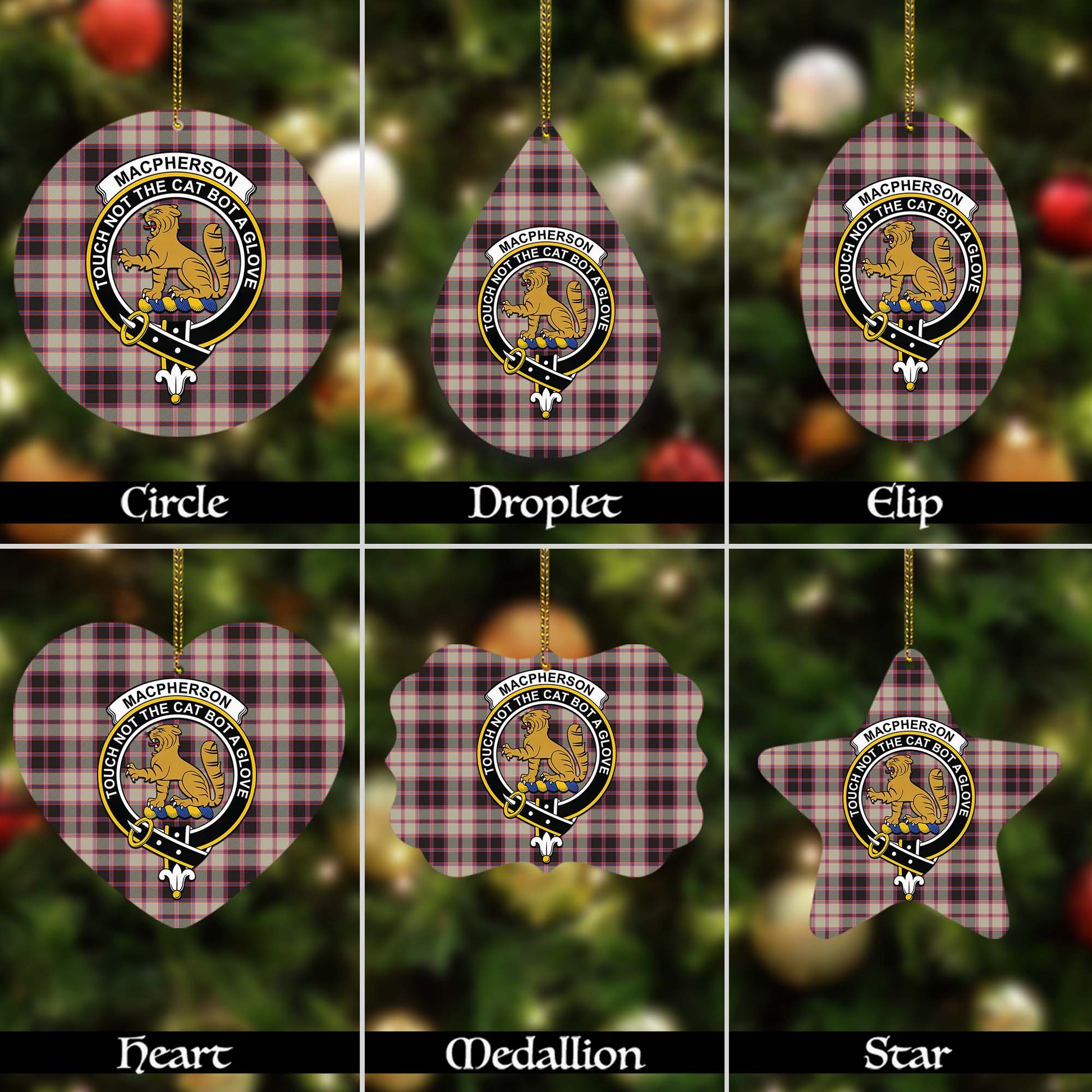 MacPherson Hunting Ancient Tartan Christmas Ornaments with Family Crest - Tartanvibesclothing