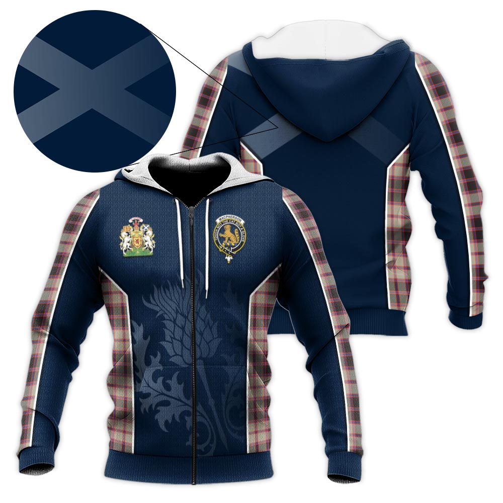 Tartan Vibes Clothing MacPherson Hunting Ancient Tartan Knitted Hoodie with Family Crest and Scottish Thistle Vibes Sport Style