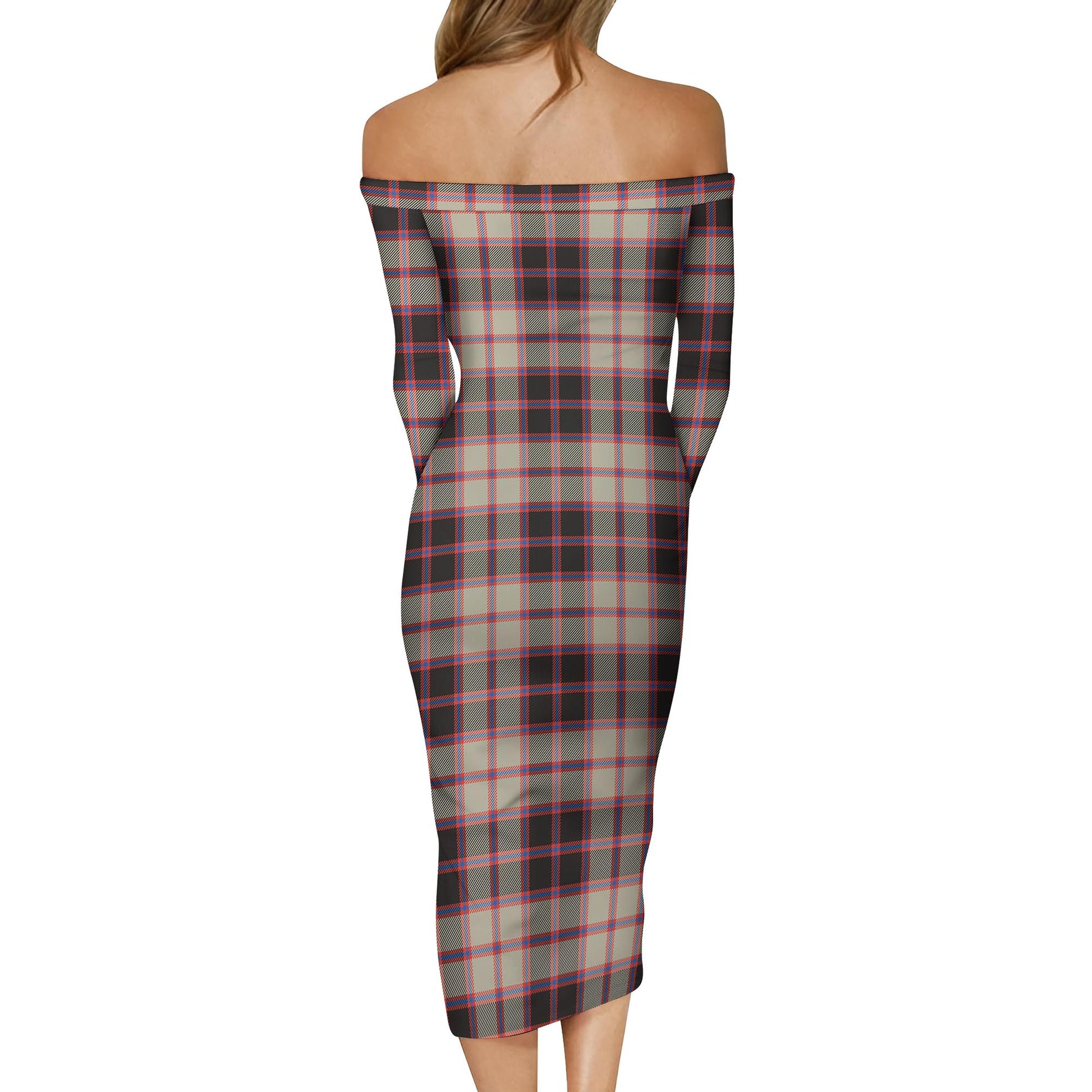 MacPherson Hunting Ancient Tartan Off Shoulder Lady Dress - Tartanvibesclothing