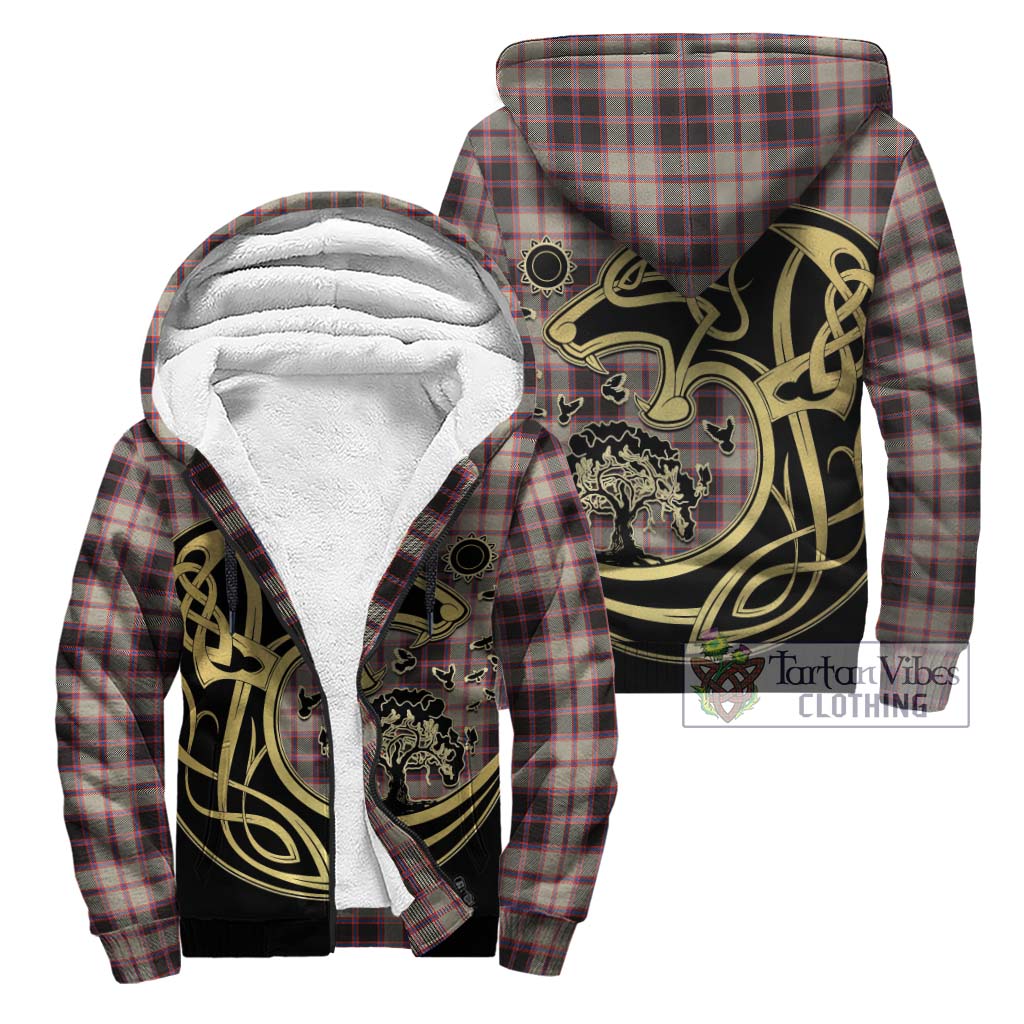 Tartan Vibes Clothing MacPherson Hunting Ancient Tartan Sherpa Hoodie with Family Crest Celtic Wolf Style