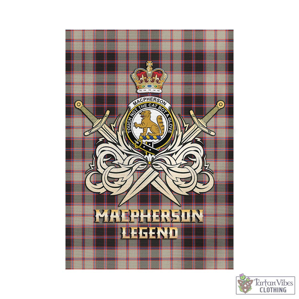 Tartan Vibes Clothing MacPherson Hunting Ancient Tartan Flag with Clan Crest and the Golden Sword of Courageous Legacy