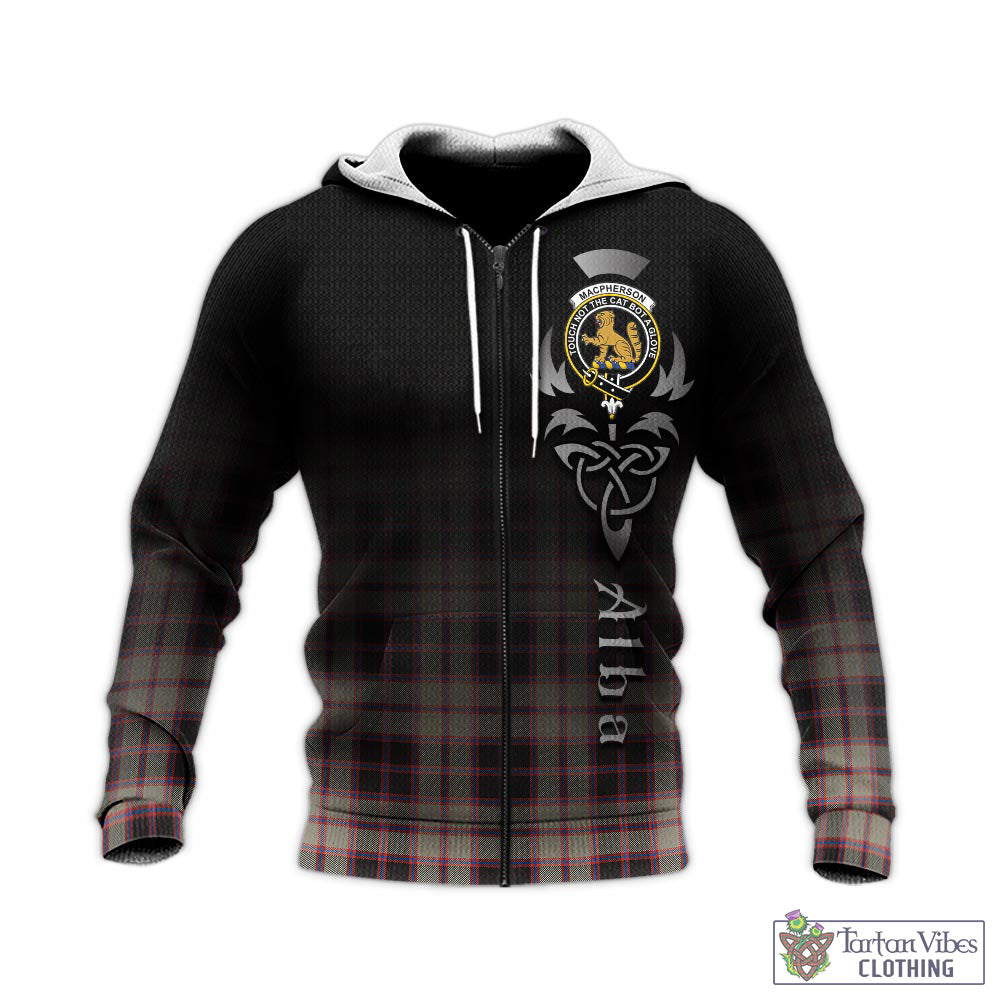 Tartan Vibes Clothing MacPherson Hunting Ancient Tartan Knitted Hoodie Featuring Alba Gu Brath Family Crest Celtic Inspired