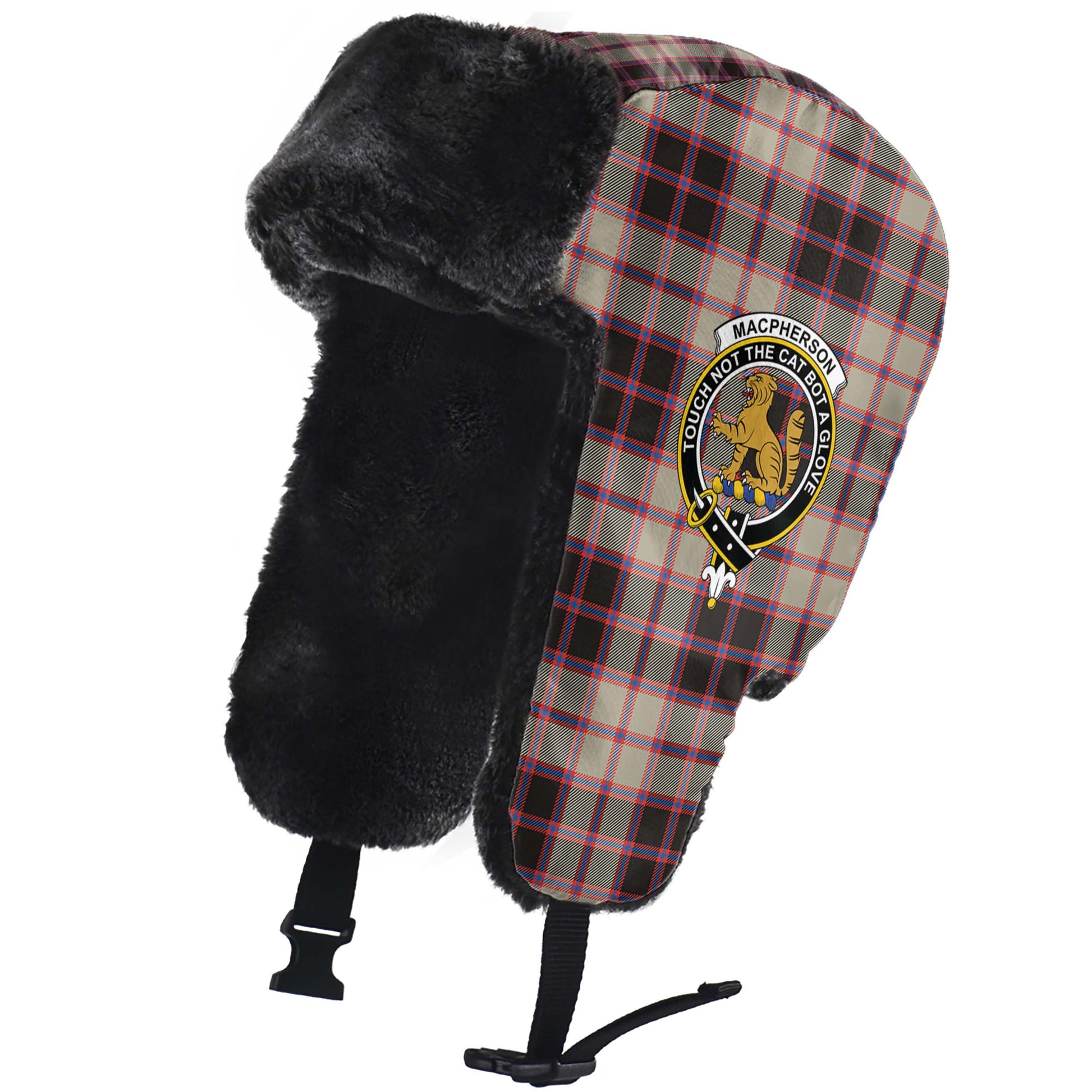 MacPherson Hunting Ancient Tartan Winter Trapper Hat with Family Crest - Tartanvibesclothing