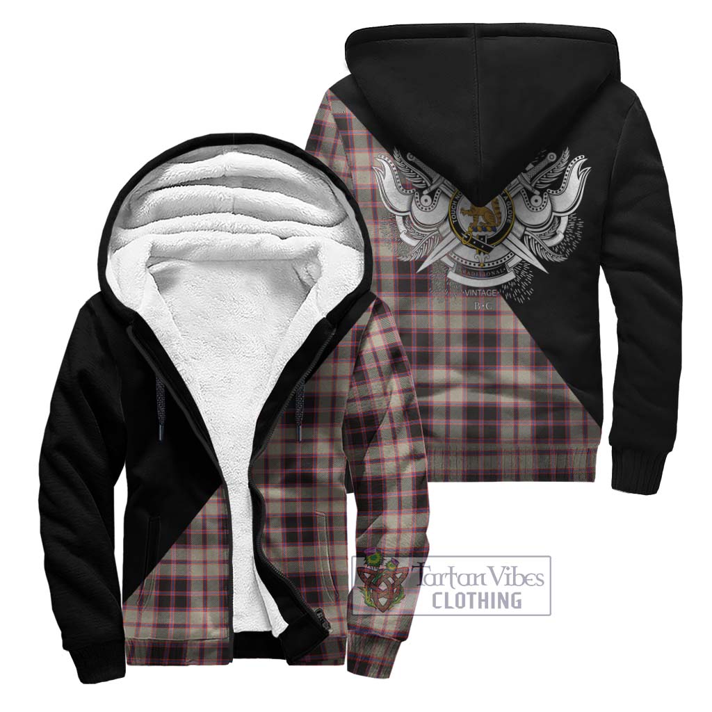 Tartan Vibes Clothing MacPherson Hunting Ancient Tartan Sherpa Hoodie with Family Crest and Military Logo Style