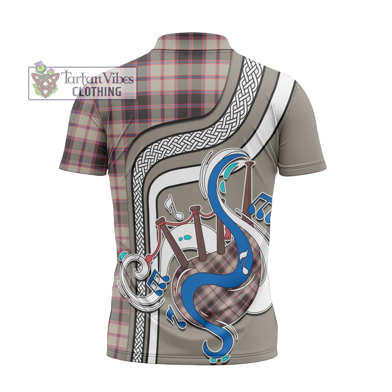 Tartan Vibes Clothing MacPherson Hunting Ancient Tartan Zipper Polo Shirt with Epic Bagpipe Style