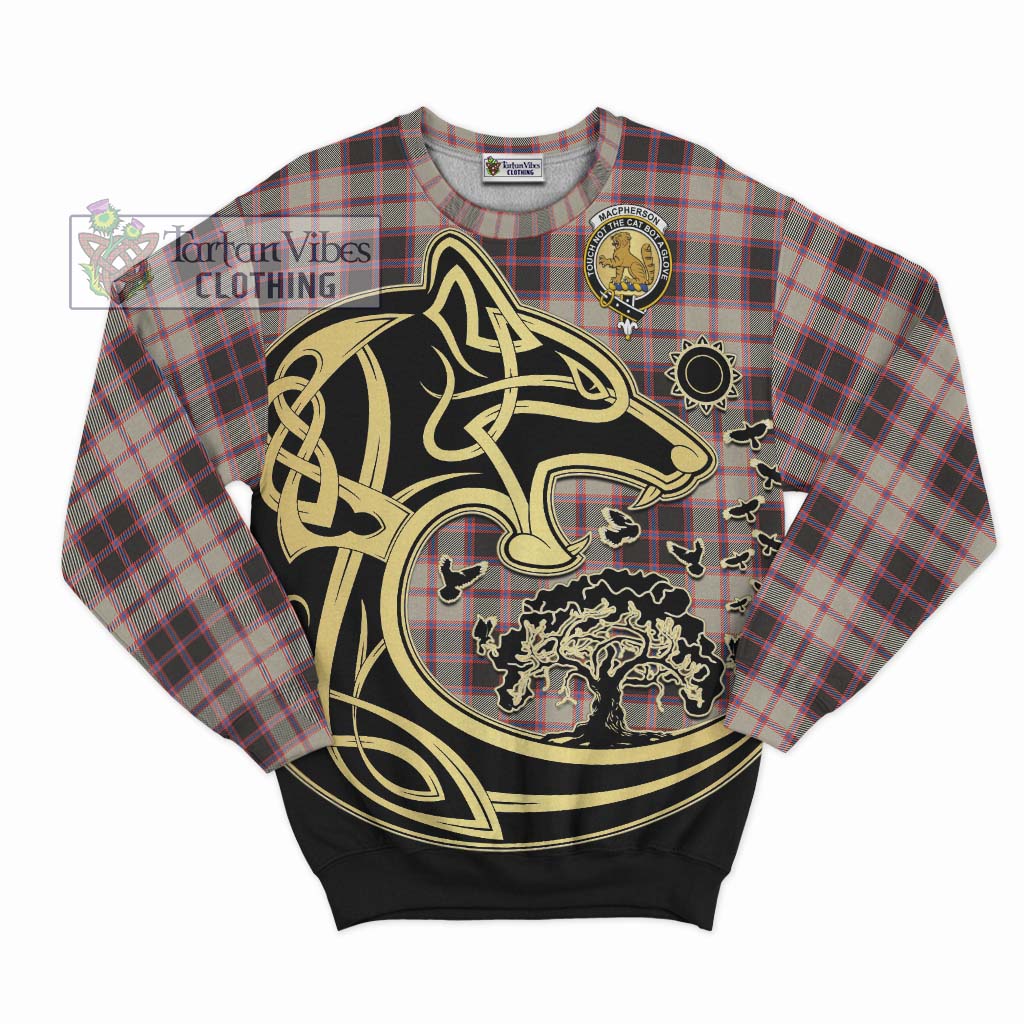 Tartan Vibes Clothing MacPherson Hunting Ancient Tartan Sweatshirt with Family Crest Celtic Wolf Style