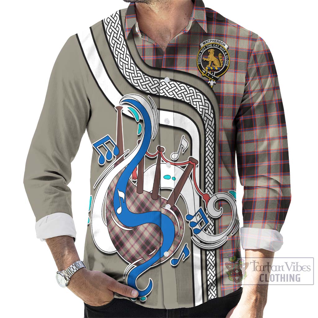 Tartan Vibes Clothing MacPherson Hunting Ancient Tartan Long Sleeve Button Shirt with Epic Bagpipe Style