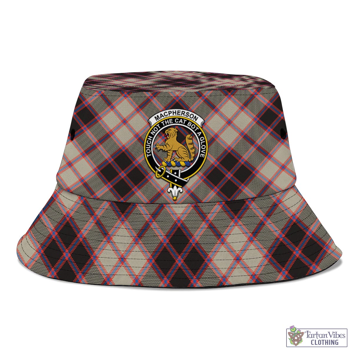 Tartan Vibes Clothing MacPherson Hunting Ancient Tartan Bucket Hat with Family Crest