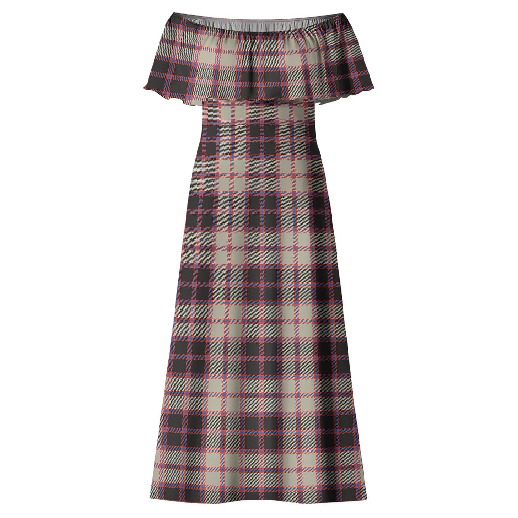 MacPherson Hunting Ancient Tartan Off Shoulder Long Dress - Tartanvibesclothing