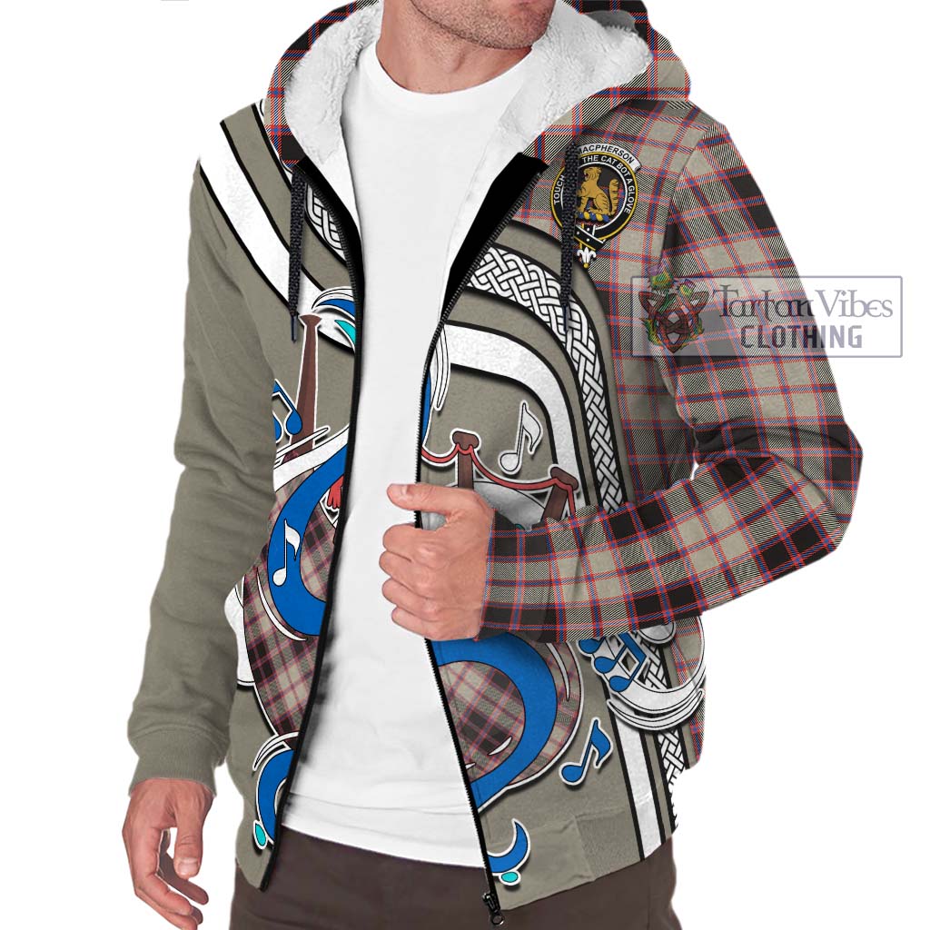 Tartan Vibes Clothing MacPherson Hunting Ancient Tartan Sherpa Hoodie with Epic Bagpipe Style