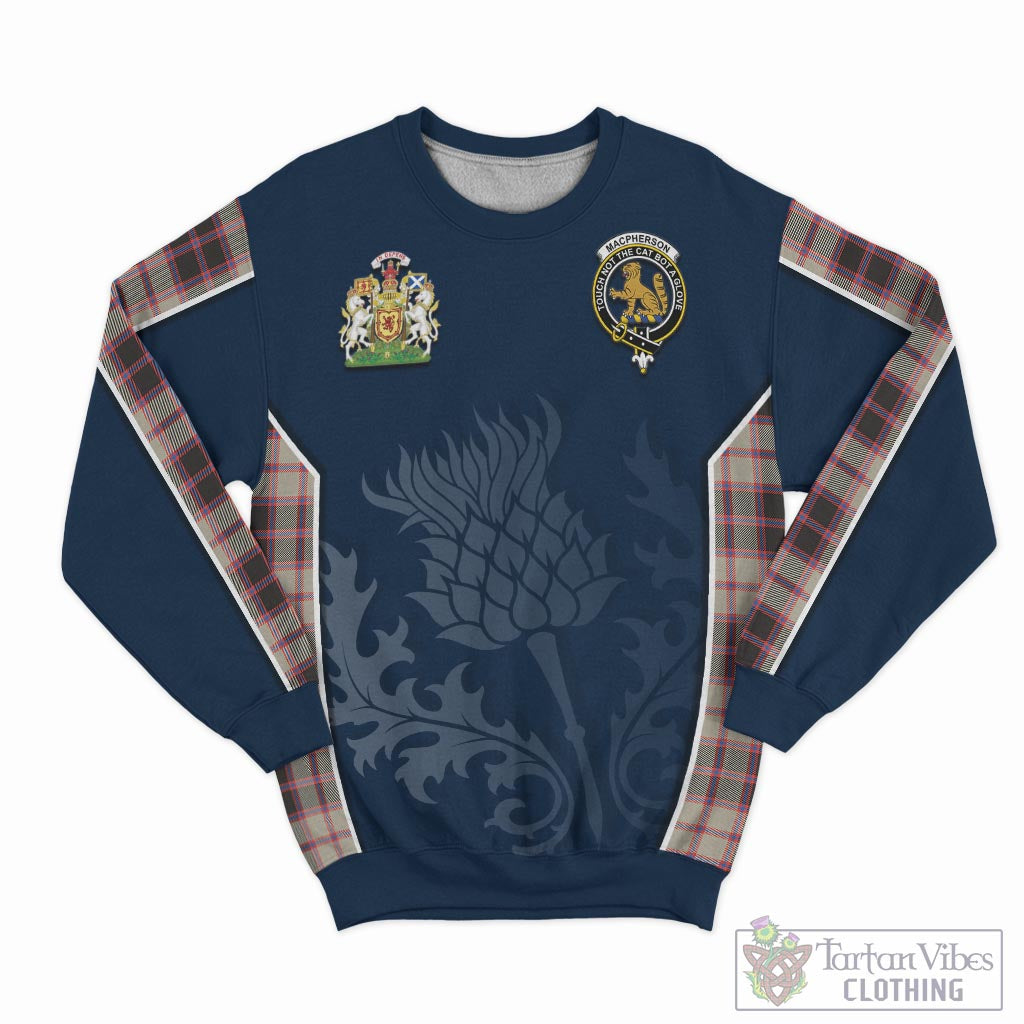 Tartan Vibes Clothing MacPherson Hunting Ancient Tartan Sweatshirt with Family Crest and Scottish Thistle Vibes Sport Style