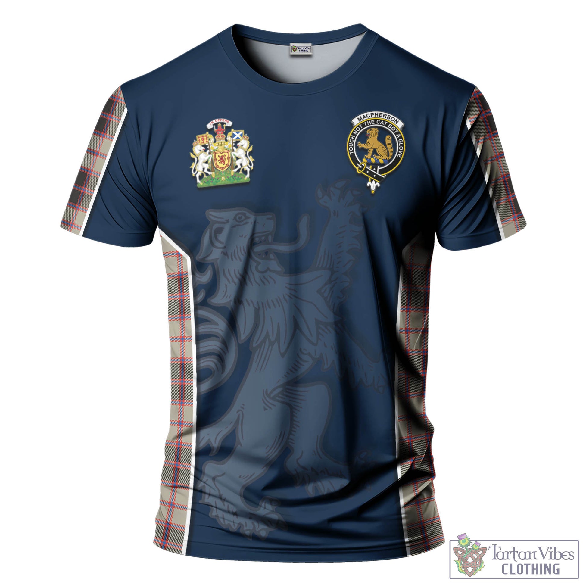 Tartan Vibes Clothing MacPherson Hunting Ancient Tartan T-Shirt with Family Crest and Lion Rampant Vibes Sport Style