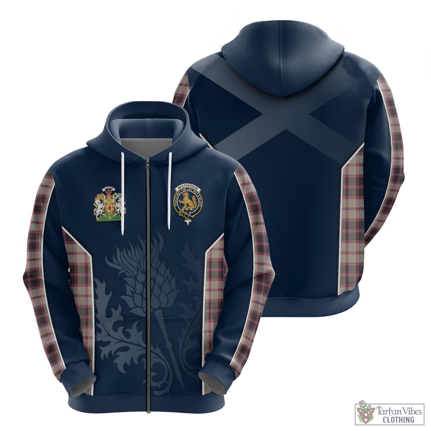 Tartan Vibes Clothing MacPherson Hunting Ancient Tartan Hoodie with Family Crest and Scottish Thistle Vibes Sport Style