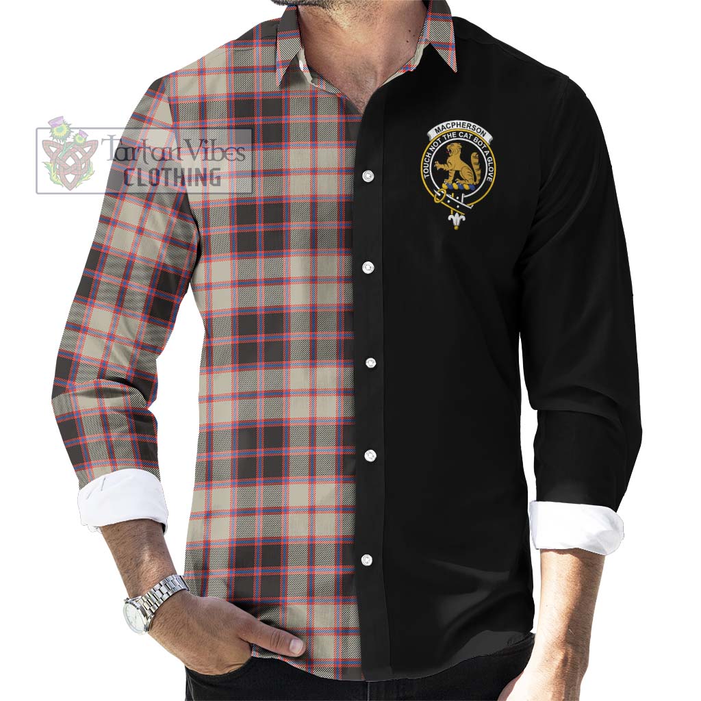 Tartan Vibes Clothing MacPherson Hunting Ancient Tartan Long Sleeve Button Shirt with Family Crest and Half Of Me Style