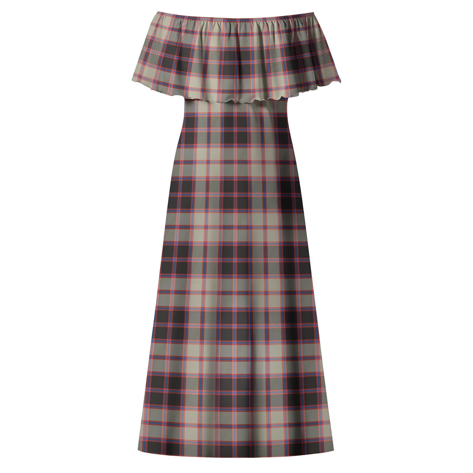 MacPherson Hunting Ancient Tartan Off Shoulder Long Dress - Tartanvibesclothing