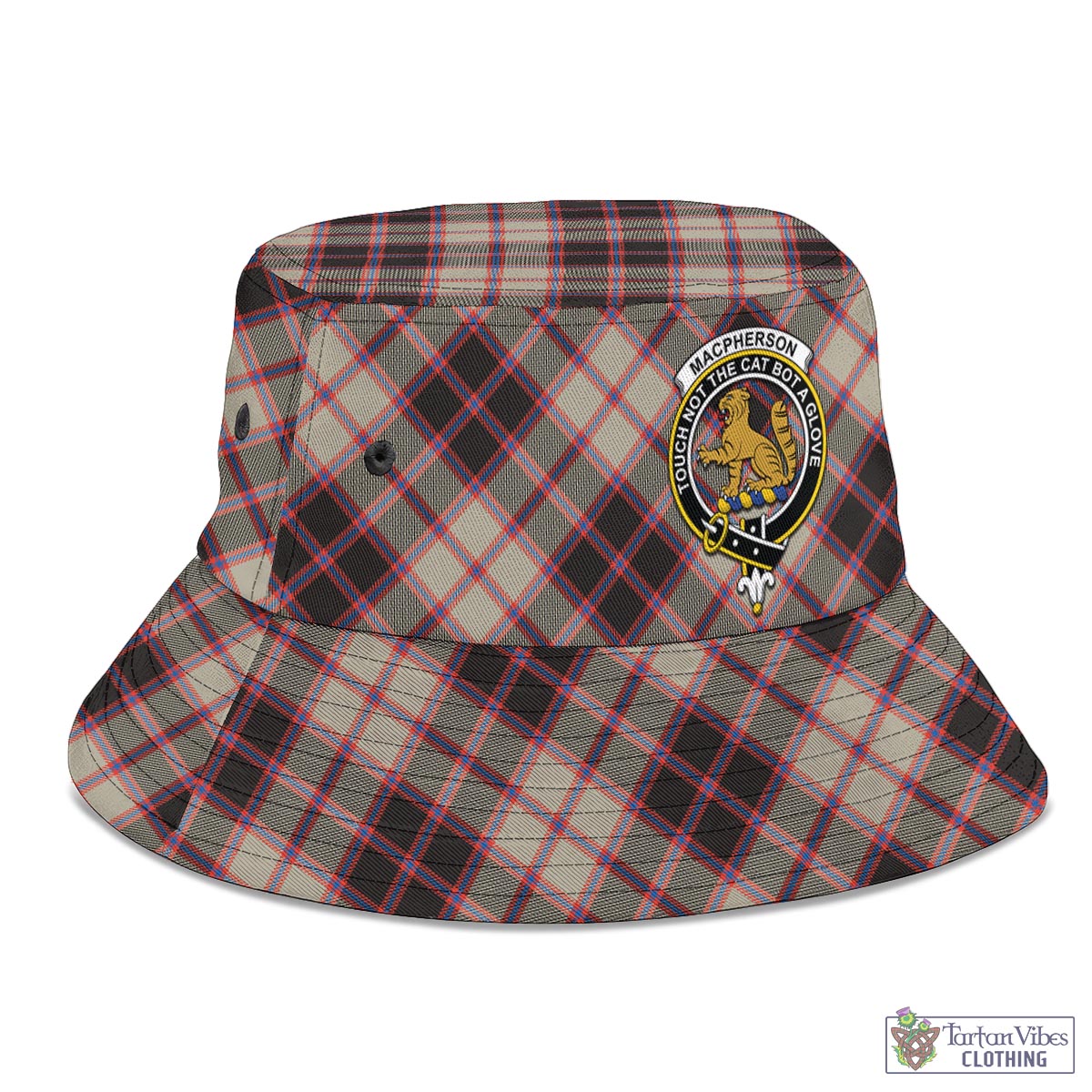 Tartan Vibes Clothing MacPherson Hunting Ancient Tartan Bucket Hat with Family Crest