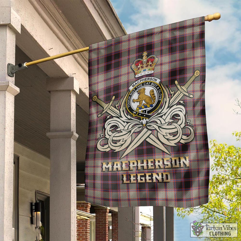 Tartan Vibes Clothing MacPherson Hunting Ancient Tartan Flag with Clan Crest and the Golden Sword of Courageous Legacy