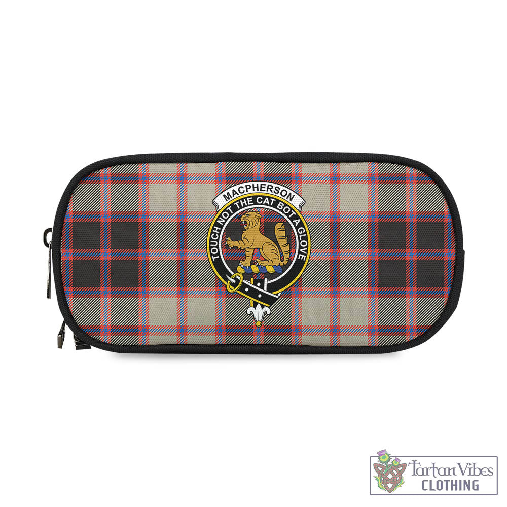 Tartan Vibes Clothing MacPherson Hunting Ancient Tartan Pen and Pencil Case with Family Crest