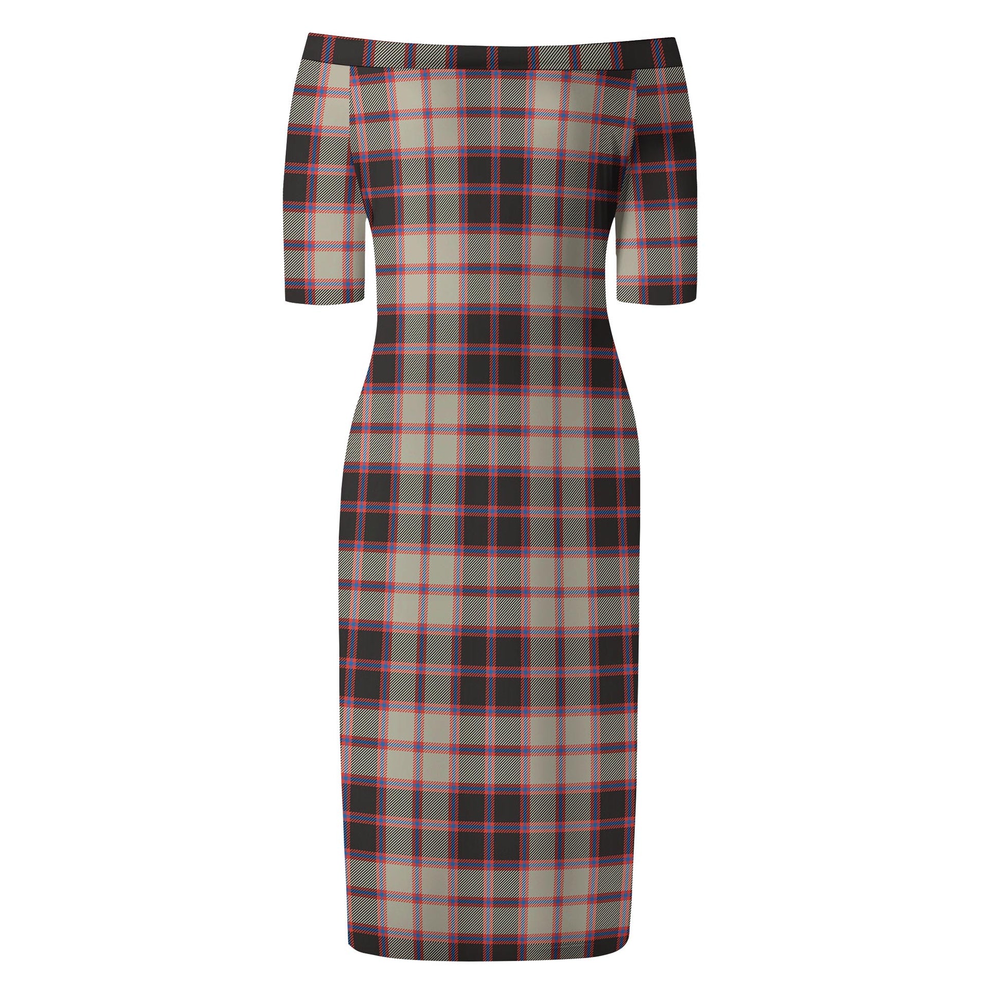 MacPherson Hunting Ancient Tartan Off Shoulder Lady Dress - Tartanvibesclothing