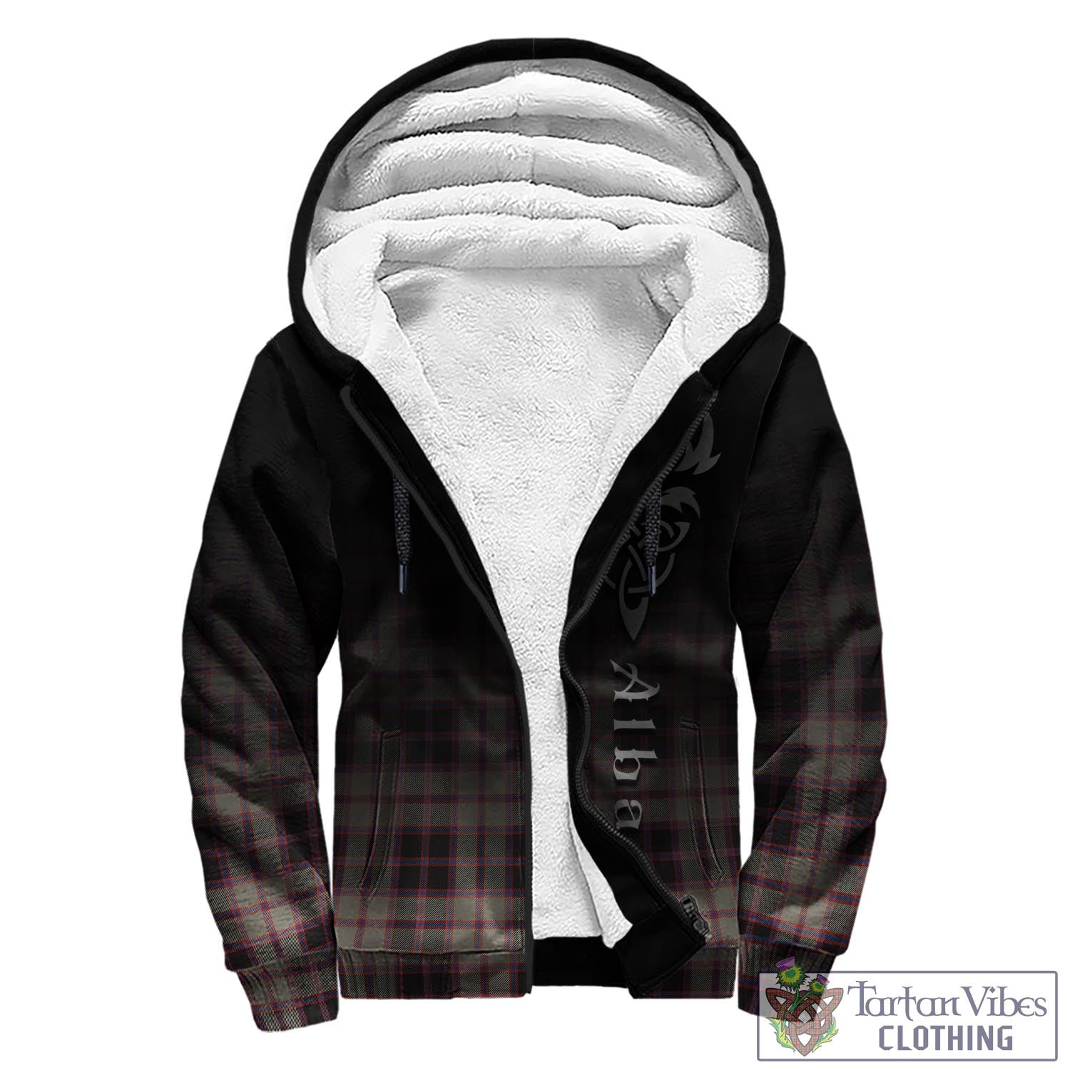 Tartan Vibes Clothing MacPherson Hunting Ancient Tartan Sherpa Hoodie Featuring Alba Gu Brath Family Crest Celtic Inspired