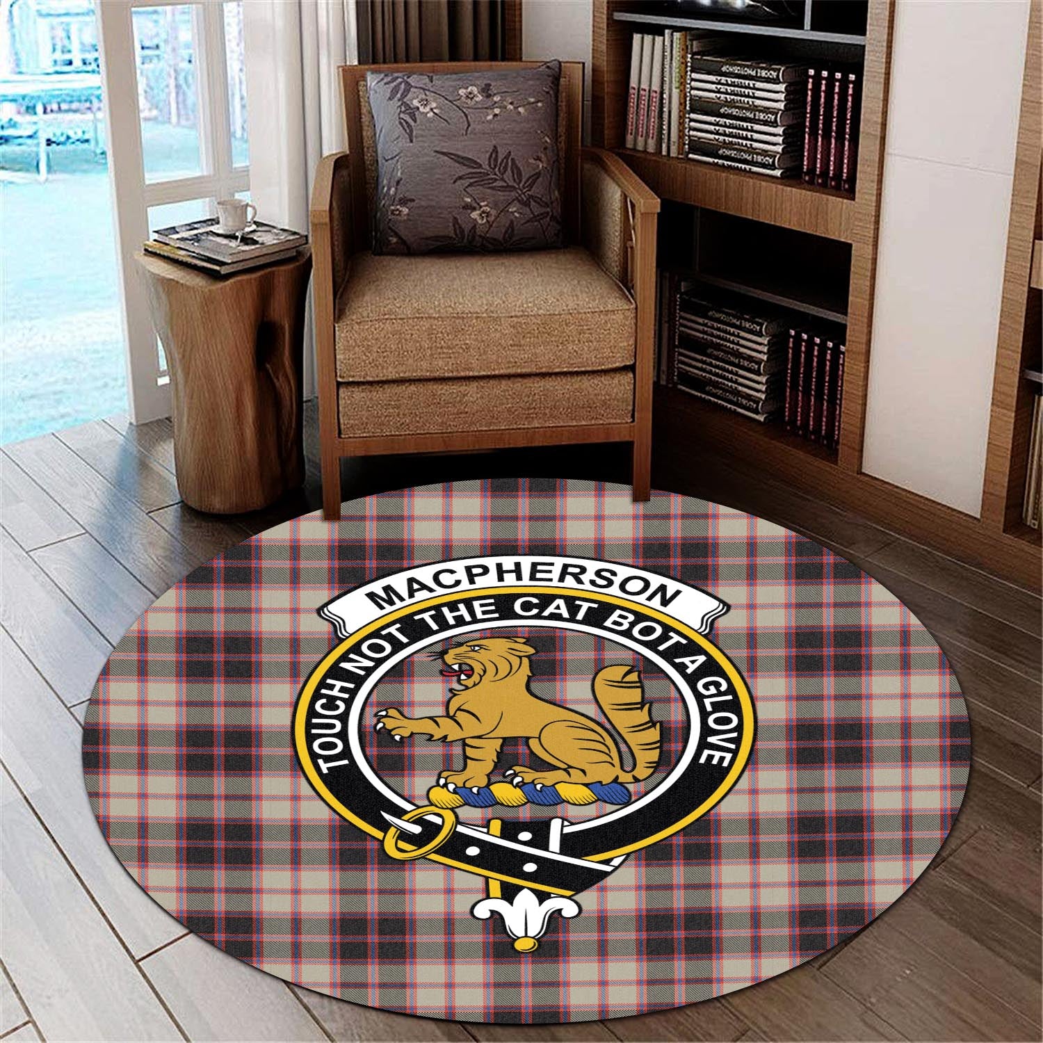 macpherson-hunting-ancient-tartan-round-rug-with-family-crest